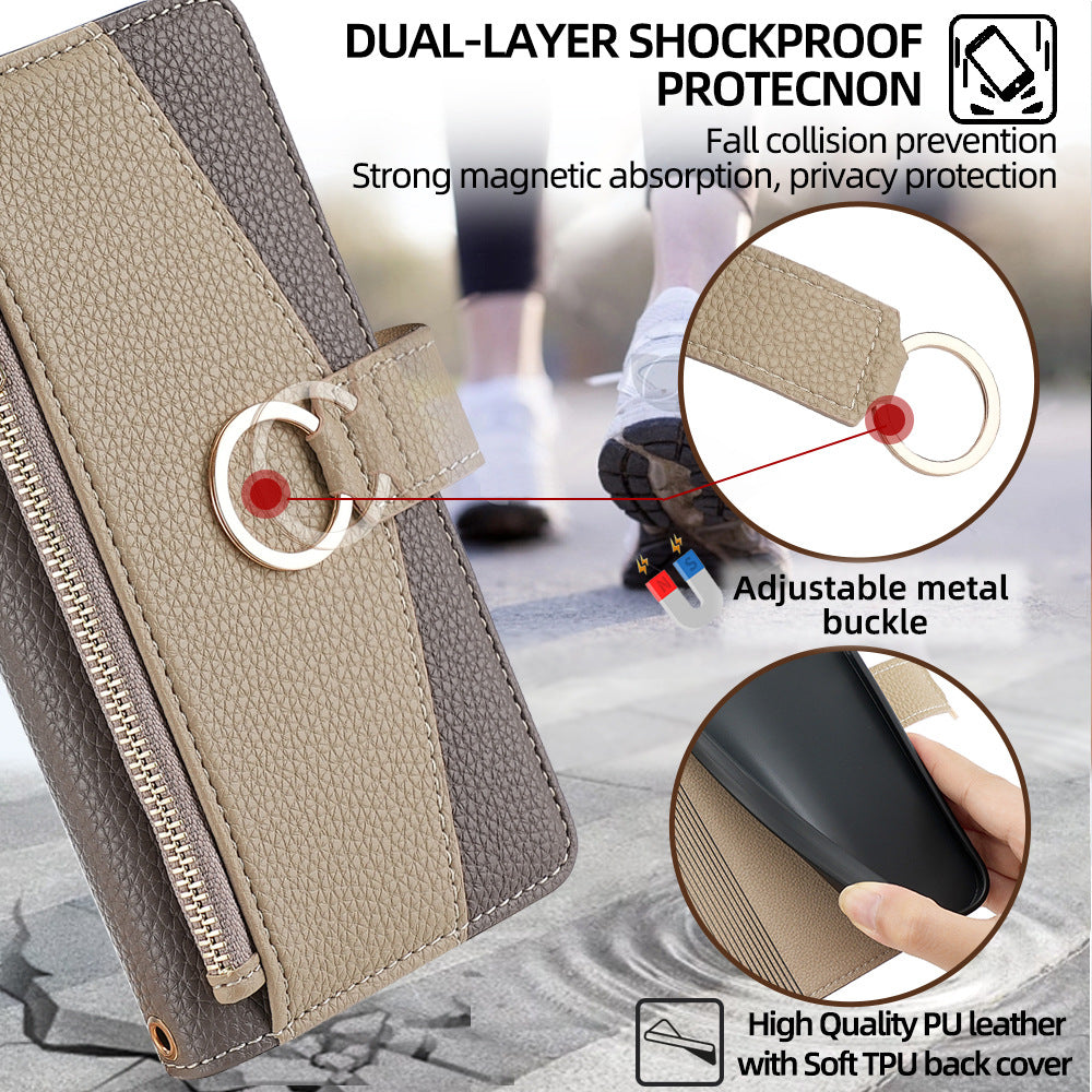 Premium Leather Crossbody Wallet Case for iPhone - Flip Mirror Design, Long Lanyard,  Shockproof Protection for iPhone Models