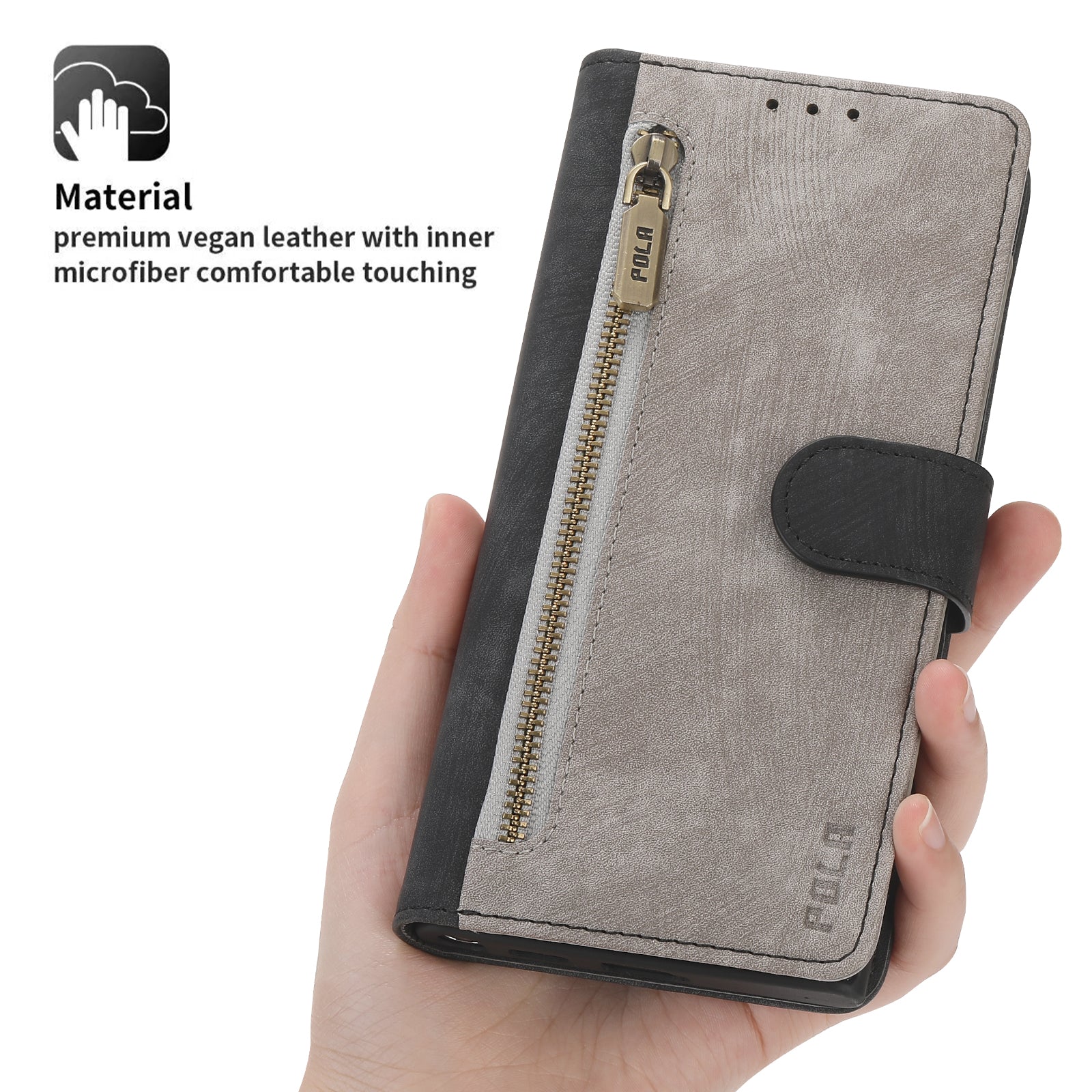 RFID Blocking Leather Wallet Case – Zipper Flip Cover, Card Slot Holder, Magnetic Stand, Shockproof Protection, Premium Design for iPhone