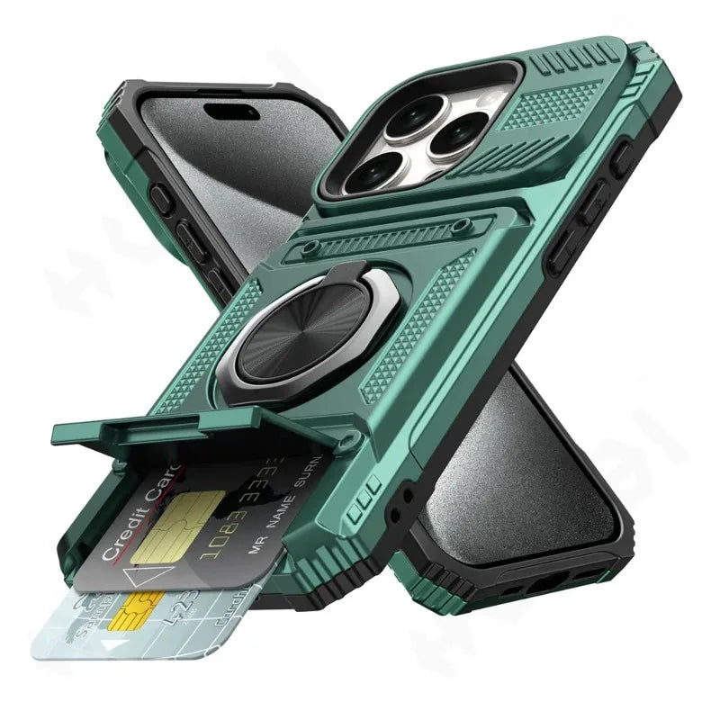 Military-Grade Magnetic Case – Heavy-Duty Drop Protection, Rotating Ring Kickstand Rugged Shockproof Design for iPhone Models