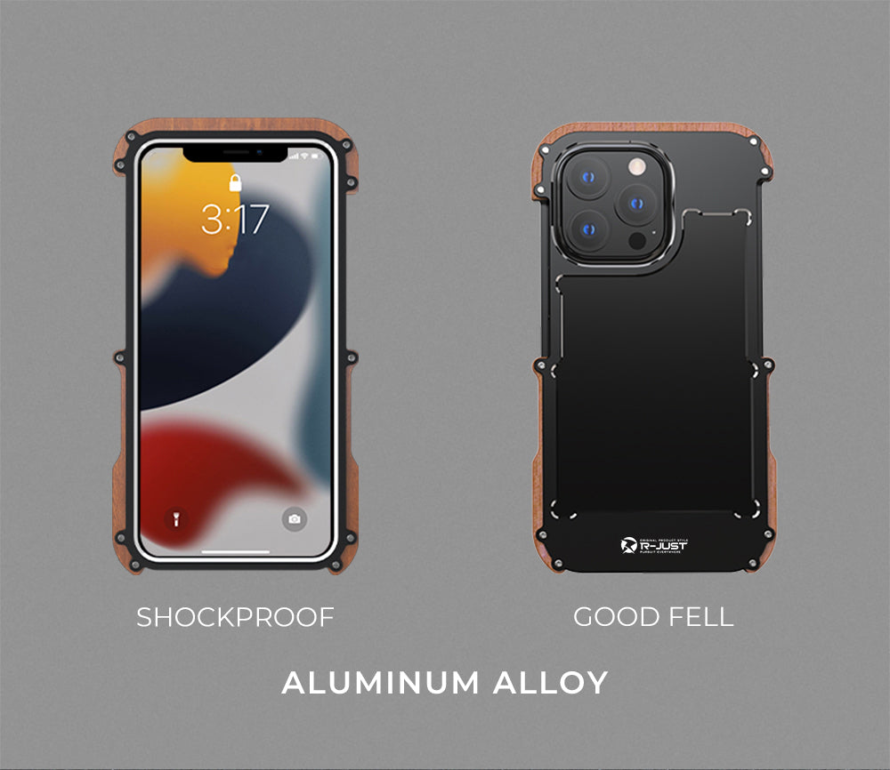 R-Just Luxury Aluminum Phone Case – Tough Shockproof Armor Cover with Screws for iPhone Models, Premium Durable Protection