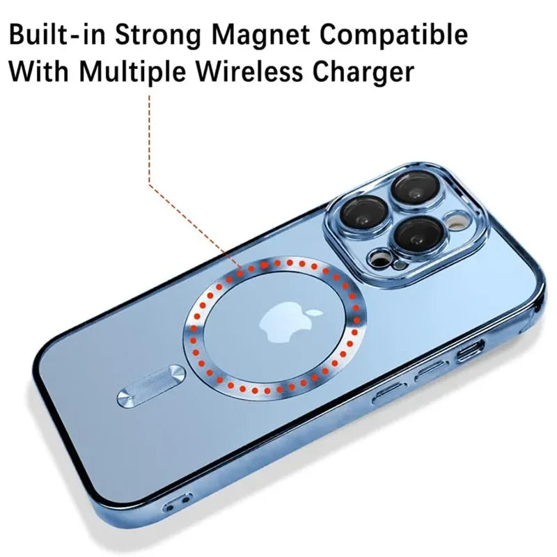 Clear Plating Magnetic iPhone Case - MagSafe Compatible, Lens Protection, Wireless Charging Ready, Slim Transparent Cover | Case for iPhone