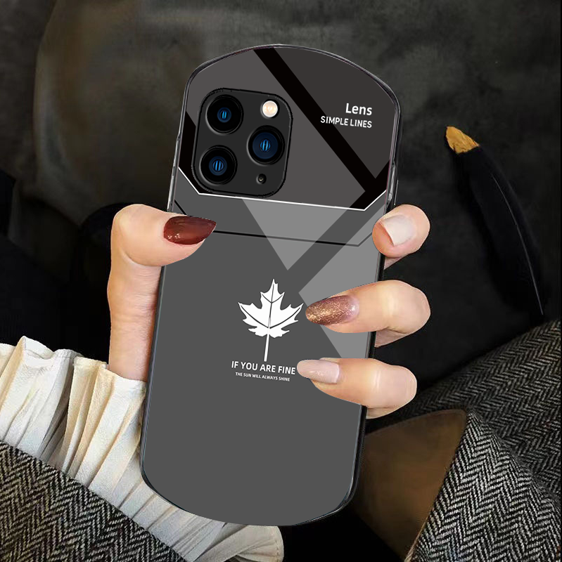 Elegant Blue Maple Tempered Glass Phone Case Sleek Elliptical Design, Scratch-Resistant, Premium Protection for iPhone Models