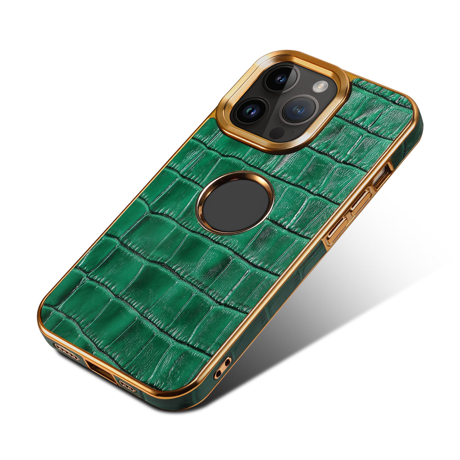 Luxury Plating Gold Genuine Cowhide Leather Case for iPhone - Crocodile Plaid Pattern Durable, Elegant Wallet Cover