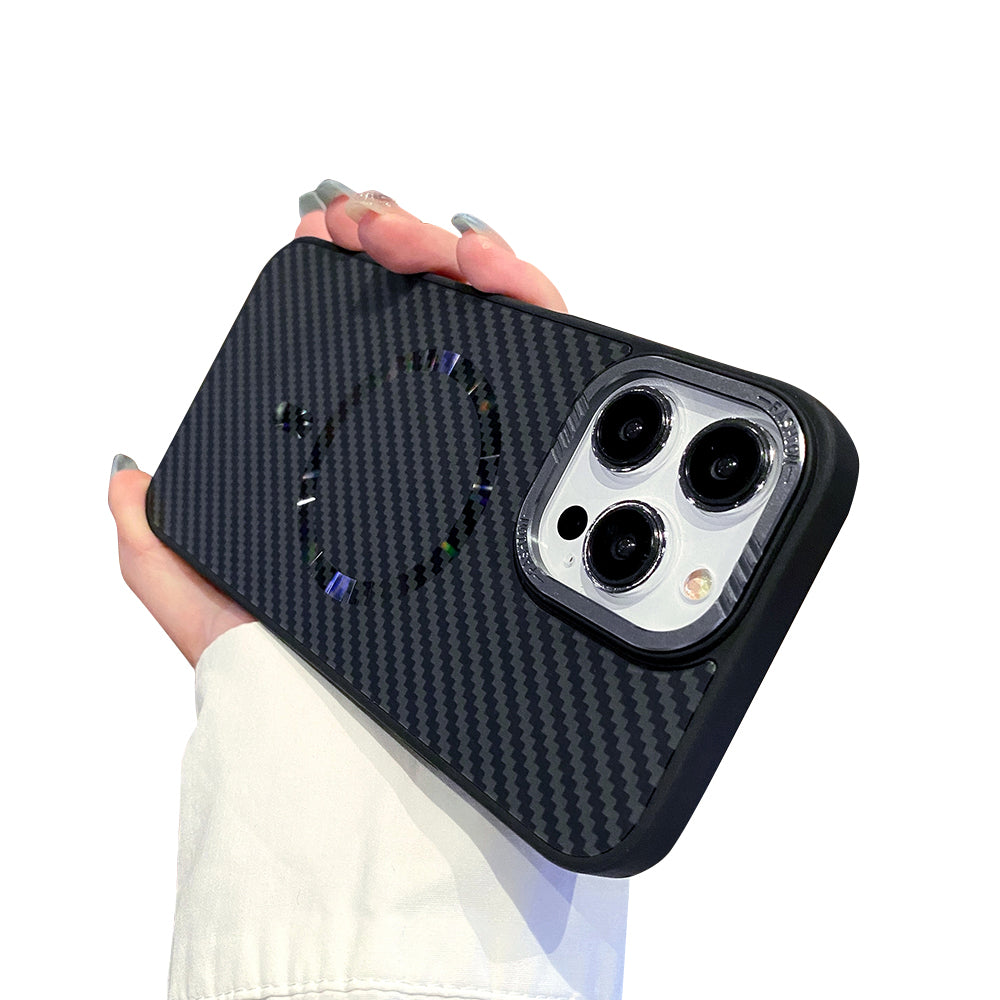 Luxury Magnetic Carbon Fiber Phone Case – Shockproof MagSafe Wireless Charging Cover with Sleek Texture for iPhone Models