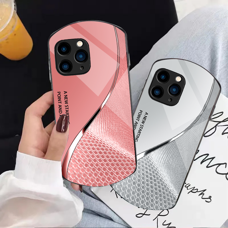 Premium Gradient Grid Silver Tempered Glass Phone Case Scratch-Resistant, Lightweight Protection for Daily Use