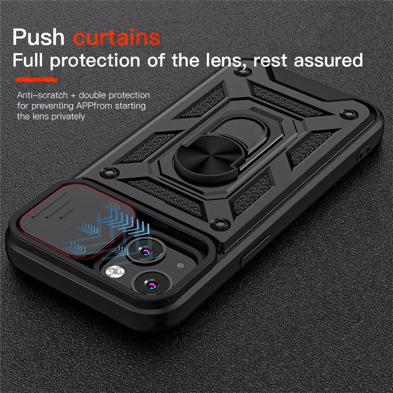 Shockproof Armor Case – Slide Camera Lens Protection, Rugged Full-Body Cover for iPhone Models