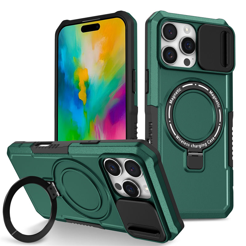 MagSafe Armor Case – Magnetic Holder, Wireless Charging, Slide Camera Protection, Rugged Full-Body Cover for iPhone Models