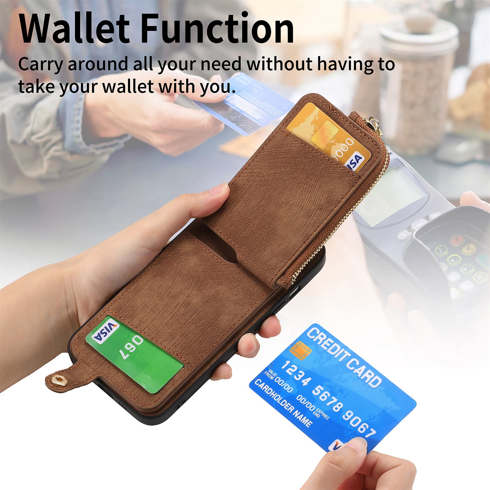 Luxury Zipper Wallet Leather Phone Case – Card Holder, Ring Kickstand, Shockproof Protection, and Stylish Crossbody Design for Secure & Convenient Use