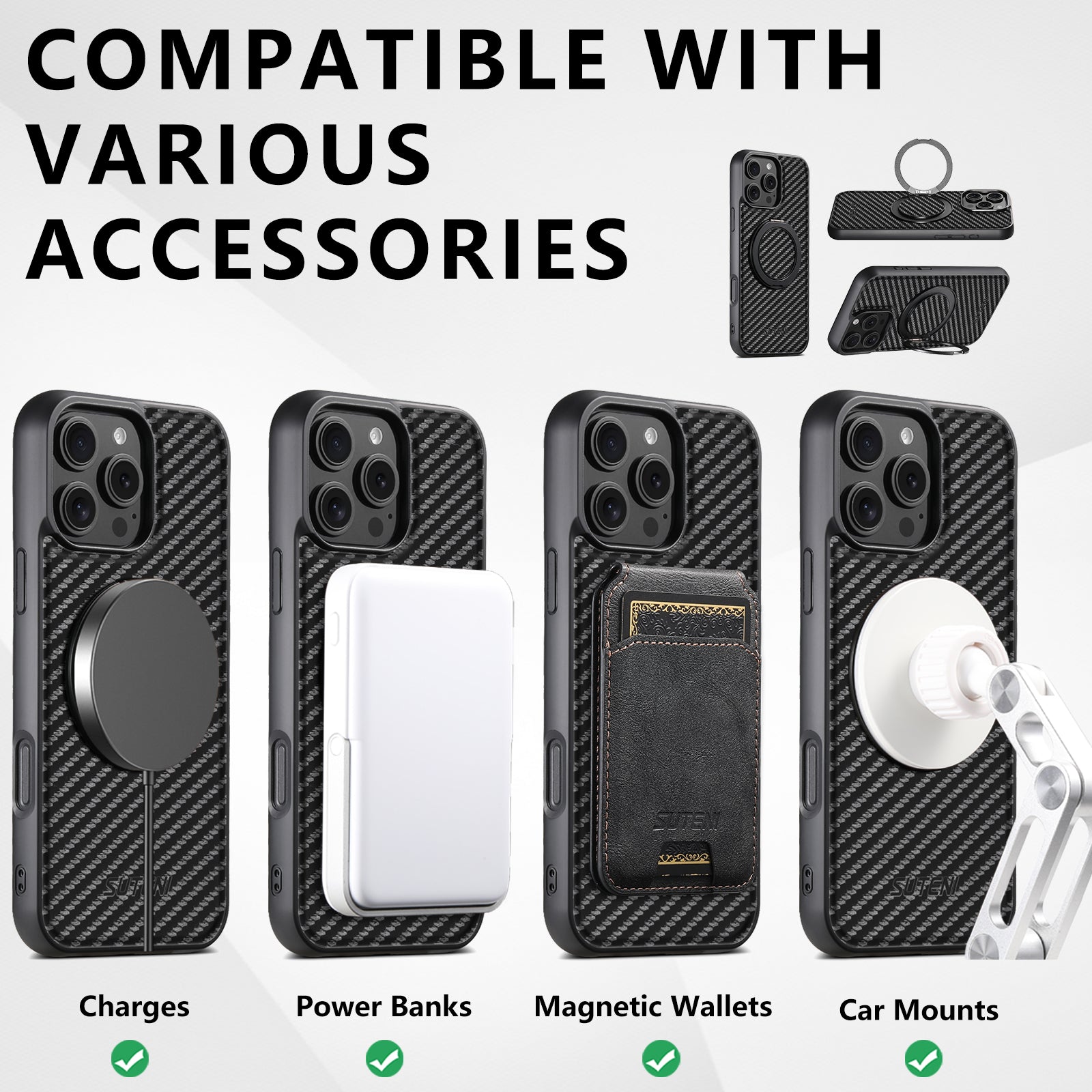 MagSafe Wireless Charging Case – Strong Magnetic 360° Rotating Ring Stand PU Leather Cover for iPhone Models