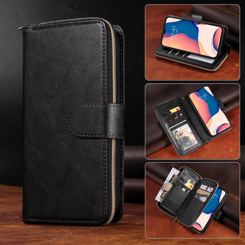 Premium 9 Card Slots Leather Wallet iPhone Case – Durable Zipper Flip Cover, Magnetic Stand, Shockproof Protection, Multi-Card Holder for iPhone