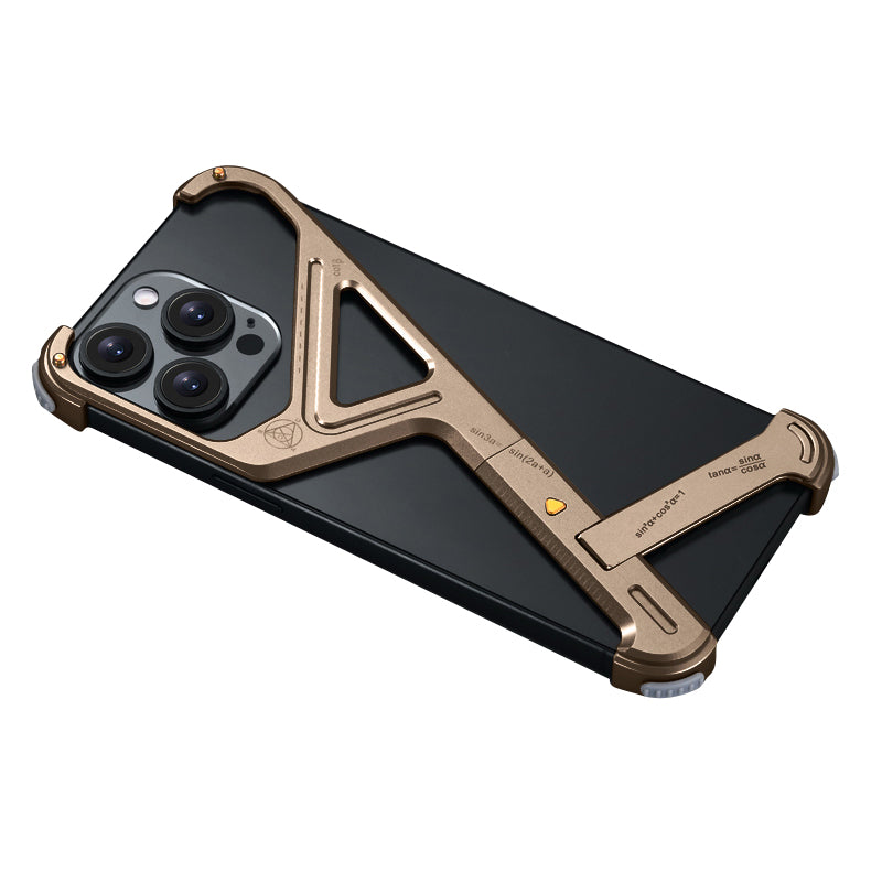 Luxury Geometric Metal Phone Case – Aluminum Alloy Shockproof Cover with Removable Stand for iPhone Models, Stylish and Durable Design