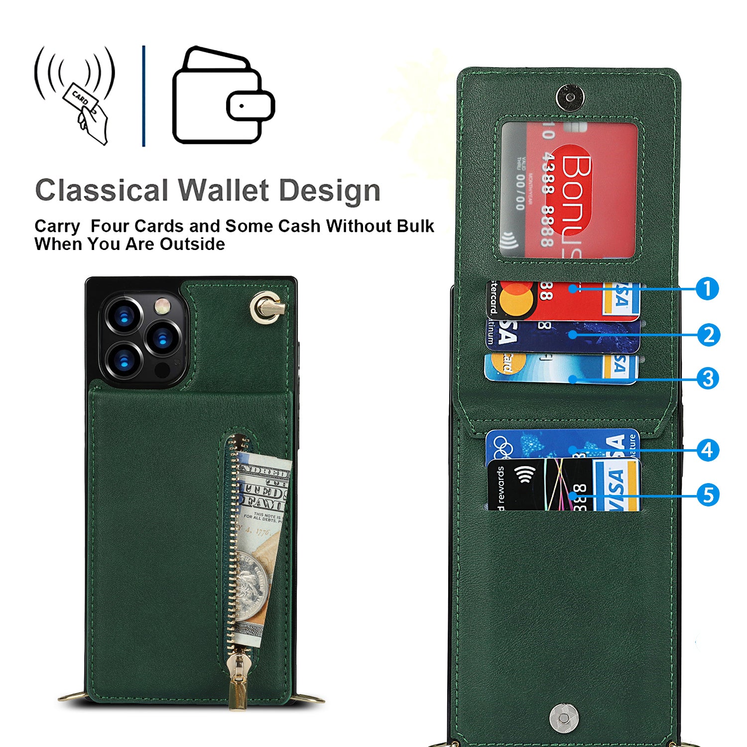 Luxury Zipper Wallet Crossbody Leather iPhone Case – Card Holder, Lanyard Strap, Shockproof Protection, Magnetic Closure, Stylish Flip Cover for iPhone