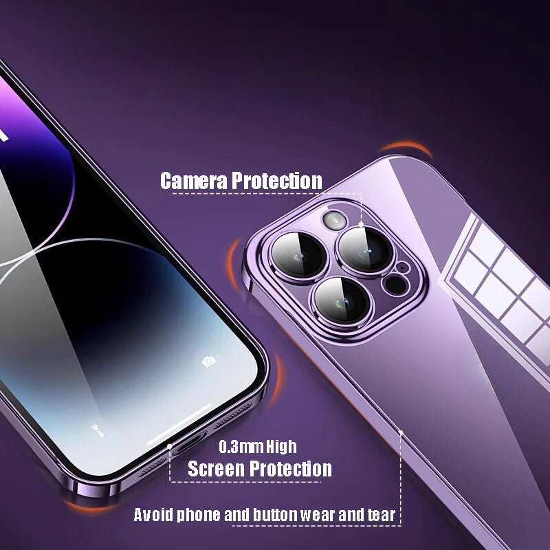 Luxury Plating Transparent Silicone Case – High Quality, Shockproof, Ultra Slim, HD Lens Protection, Durable Soft Cover, 