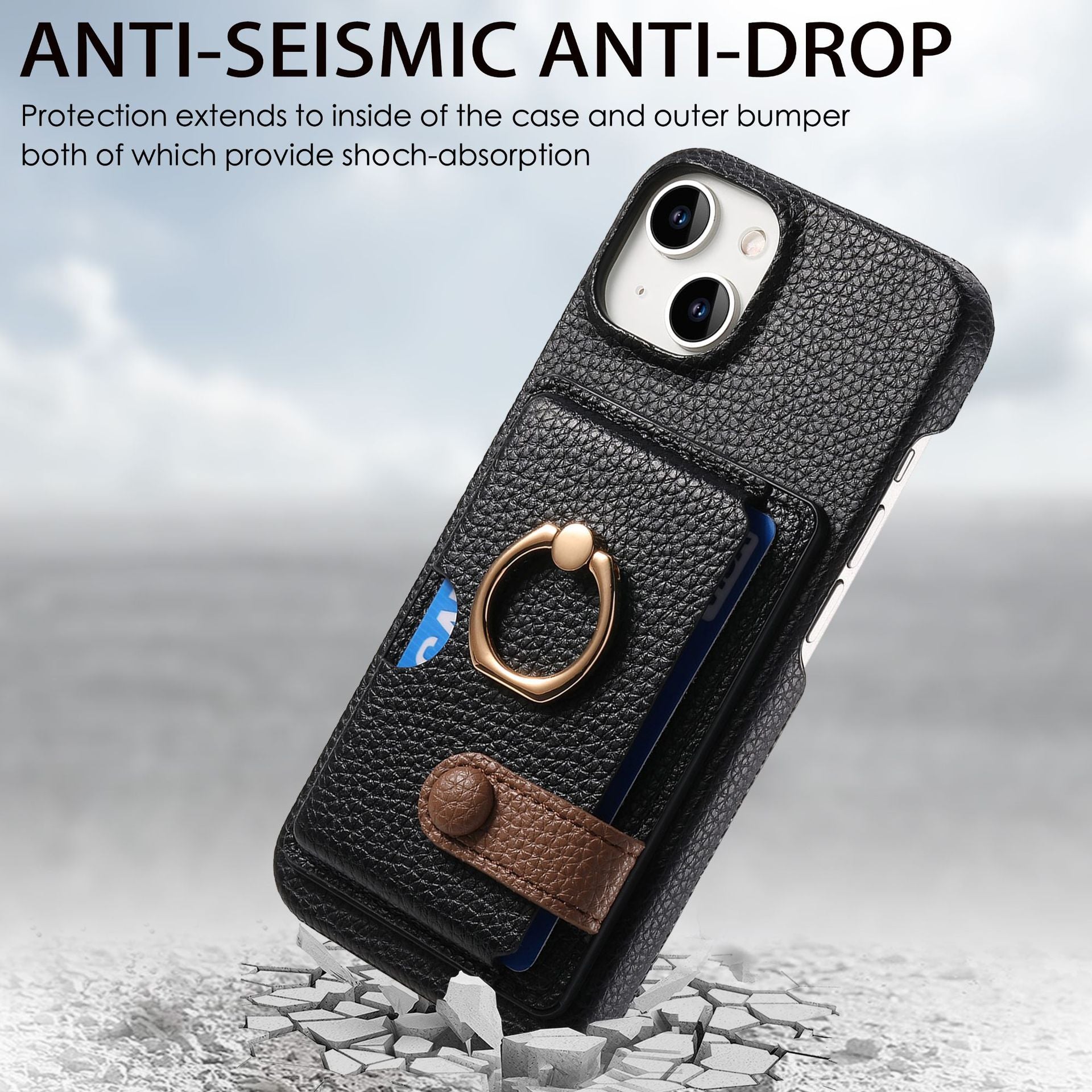 Premium Leather Ring Stand Wallet iPhone Case – Shockproof Phone Cover with Card Holder, Magnetic Closure, and Kickstand Support for Hands-Free Convenience