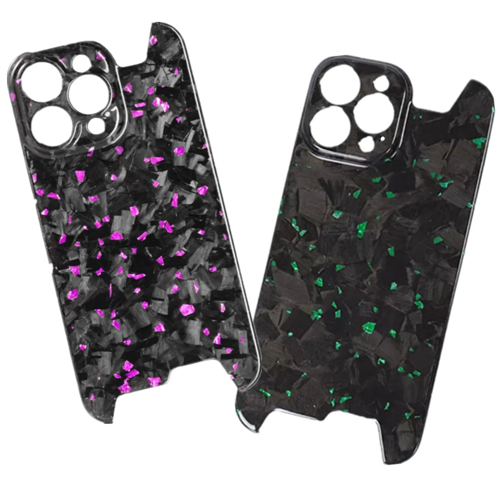 Glossy Forged Carbon Fiber Case – Ultra-Thin Genuine Glitter Shockproof Cover for iPhone Models, Sleek and Durable Design