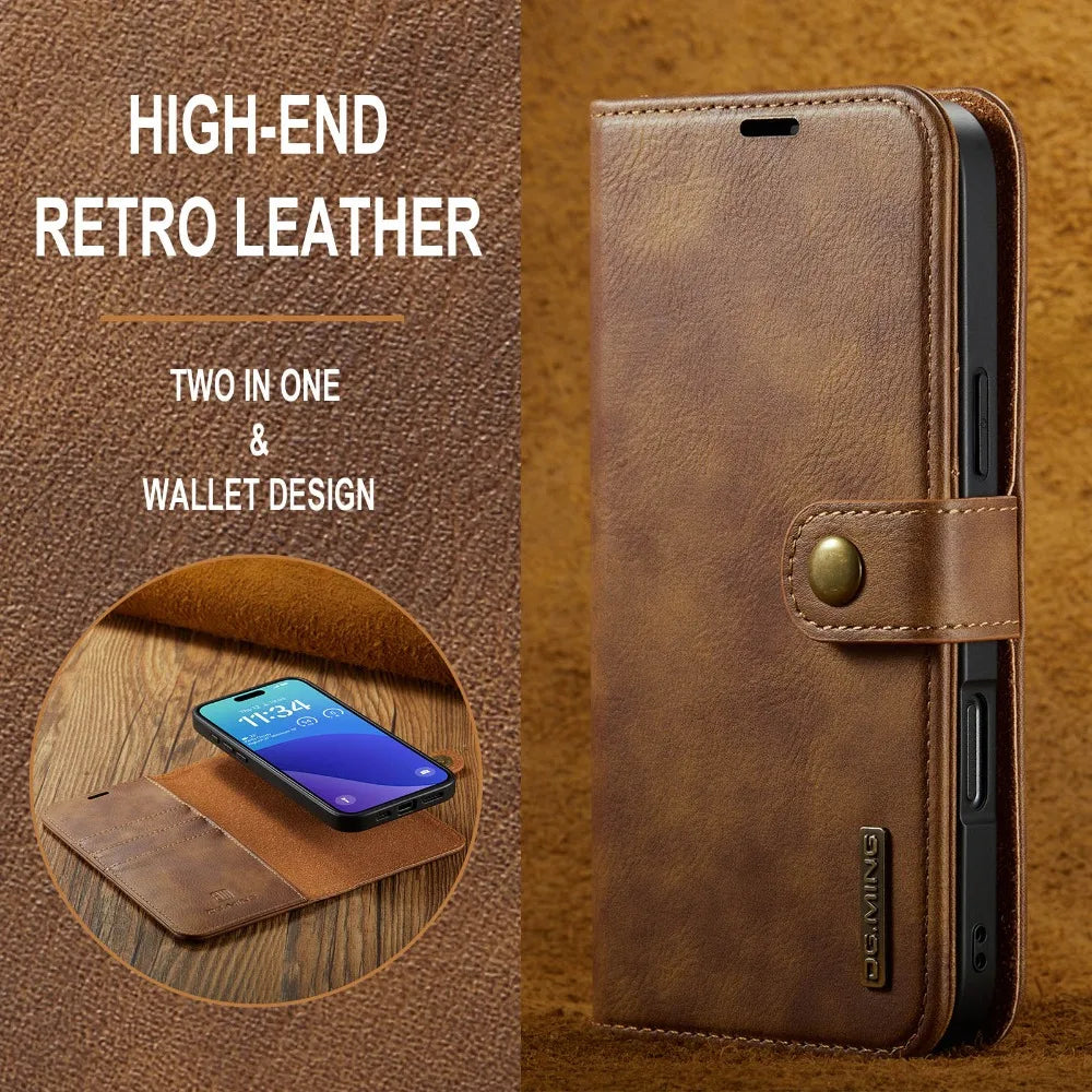 Premium Detachable Magnetic Leather Wallet iPhone Case – Card Holder, Shockproof Protection, and Stylish Flip Cover for Secure and Convenient Use