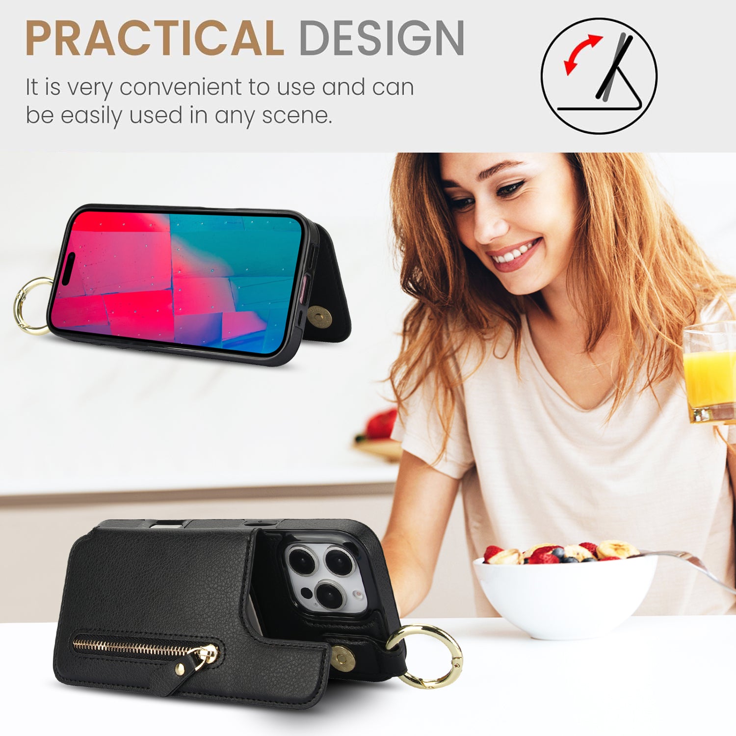 Luxury Zipper Wallet Leather iPhone Case – Card Holder, Ring Stand, Shockproof Protection, and Crossbody Design for Secure & Stylish Convenience