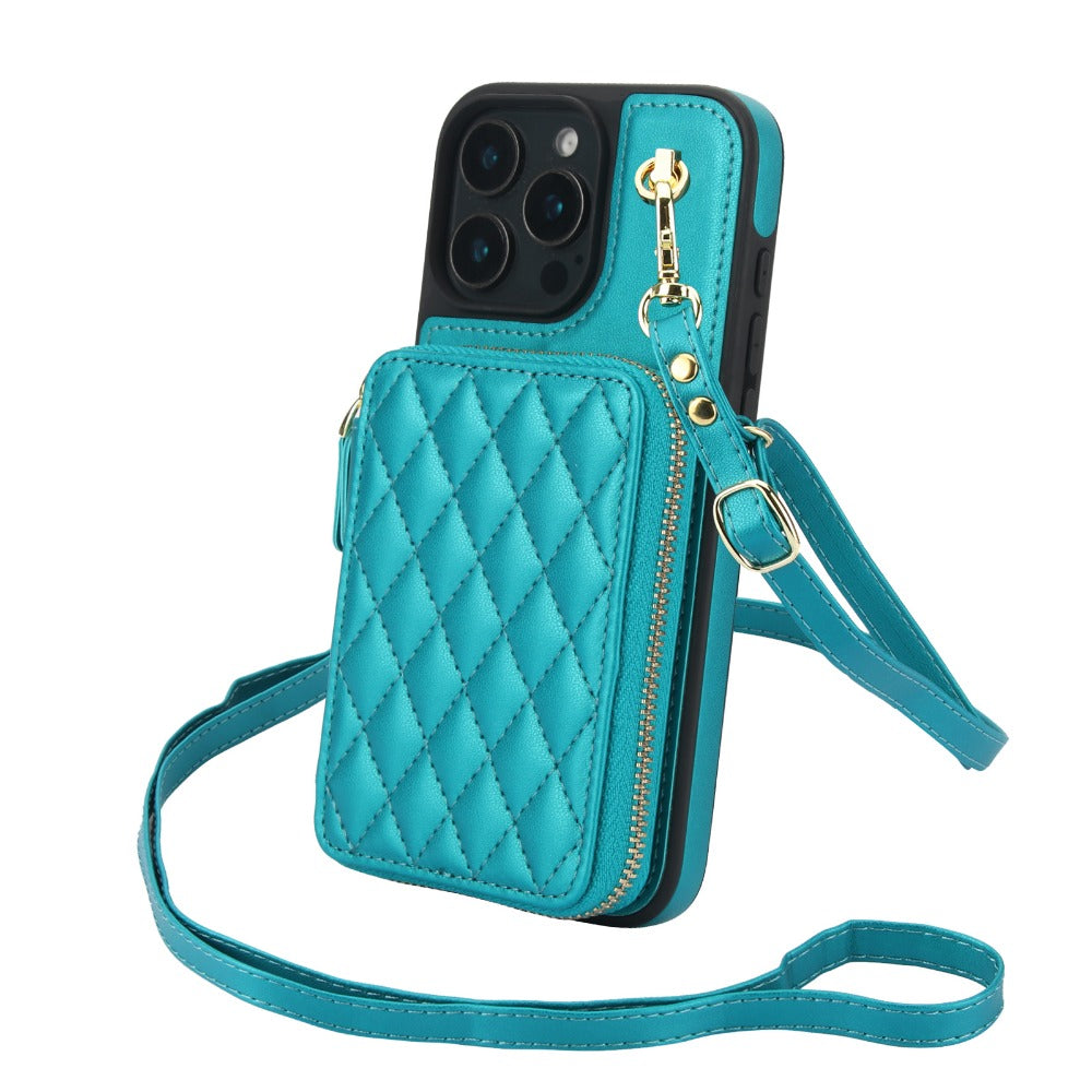 Luxury Crossbody Lanyard Phone Case – Zipper Wallet Leather Cover with Card Holder, Shoulder Strap, and Full Protection for iPhone Models