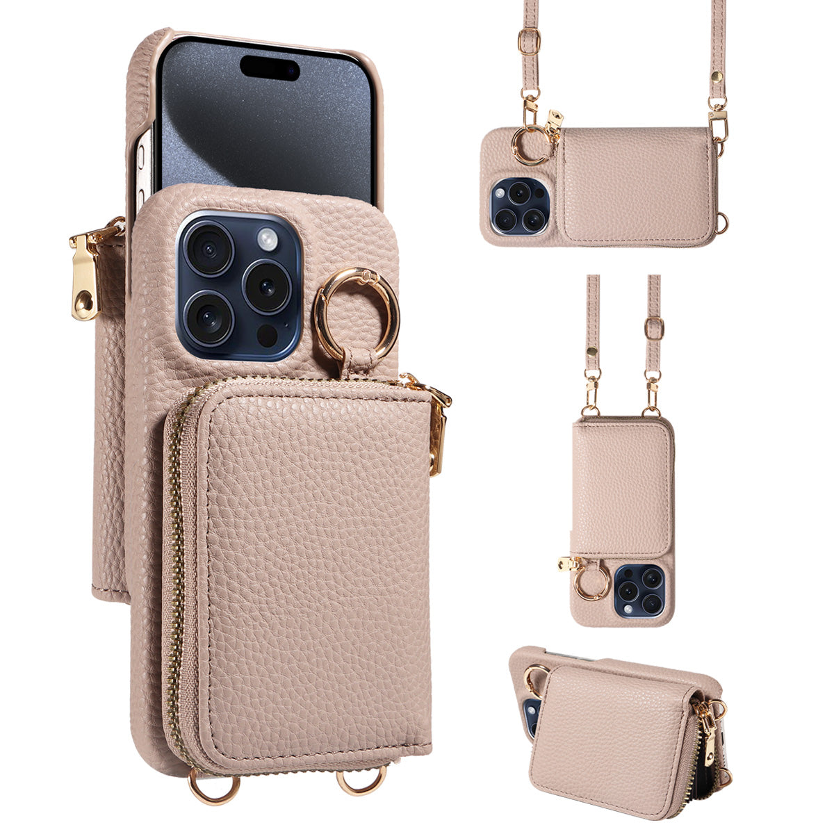 Luxury Zipper Wallet Crossbody Phone Case – Leather Cover with Card Holder, Lanyard Strap, and Full Protection for iPhone Models