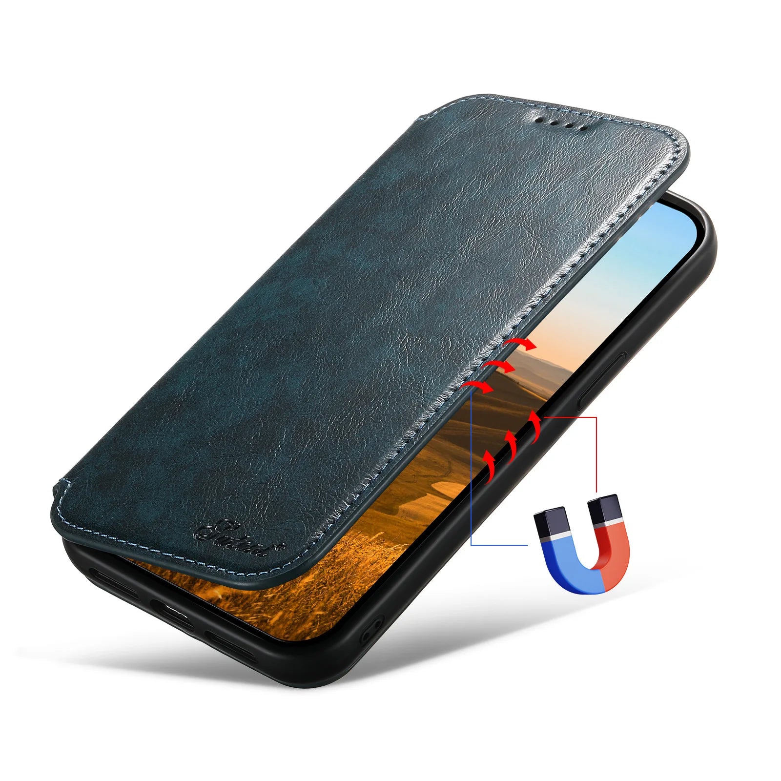 Luxury Leather Magnetic Flip Case – MagSafe Wallet Card Holder, Wireless Charging Compatible, Shockproof Protection, Elegant Design for iPhone Models