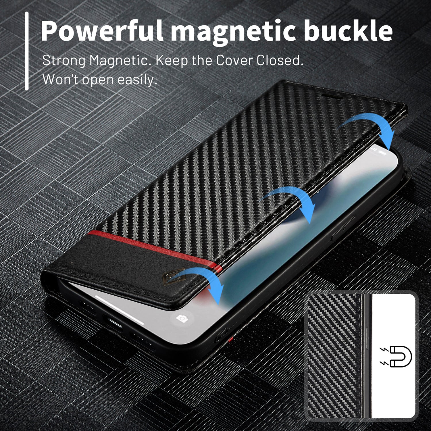 Luxury Carbon Fiber Leather Wallet iPhone Case – Magnetic Flip Cover, Card Holder, Shockproof Protection, Stylish & Durable for iPhone