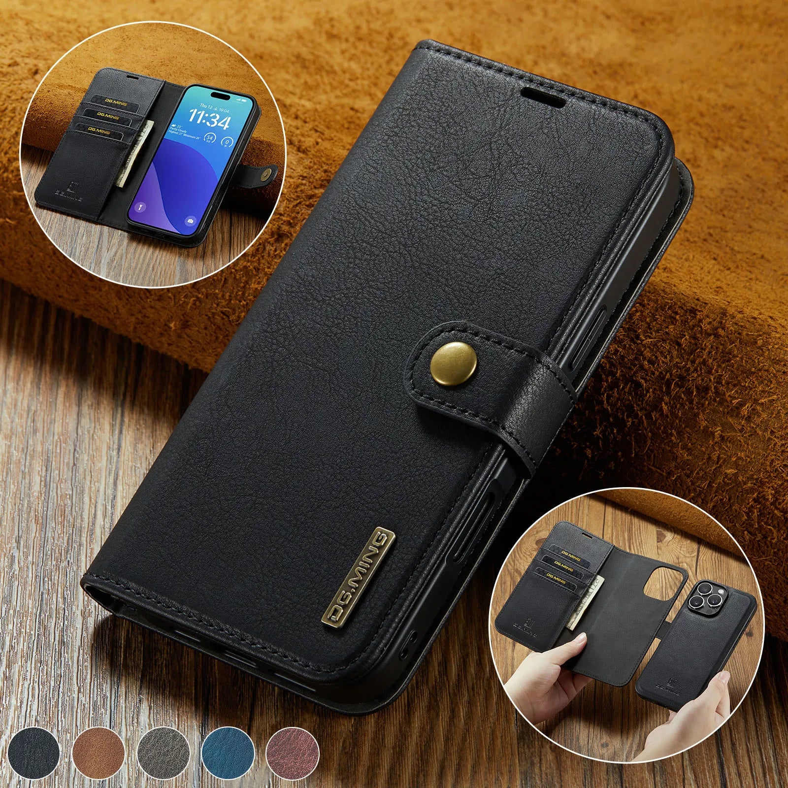 Premium Detachable Magnetic Leather Wallet iPhone Case – Card Holder, Shockproof Protection, and Stylish Flip Cover for Secure and Convenient Use