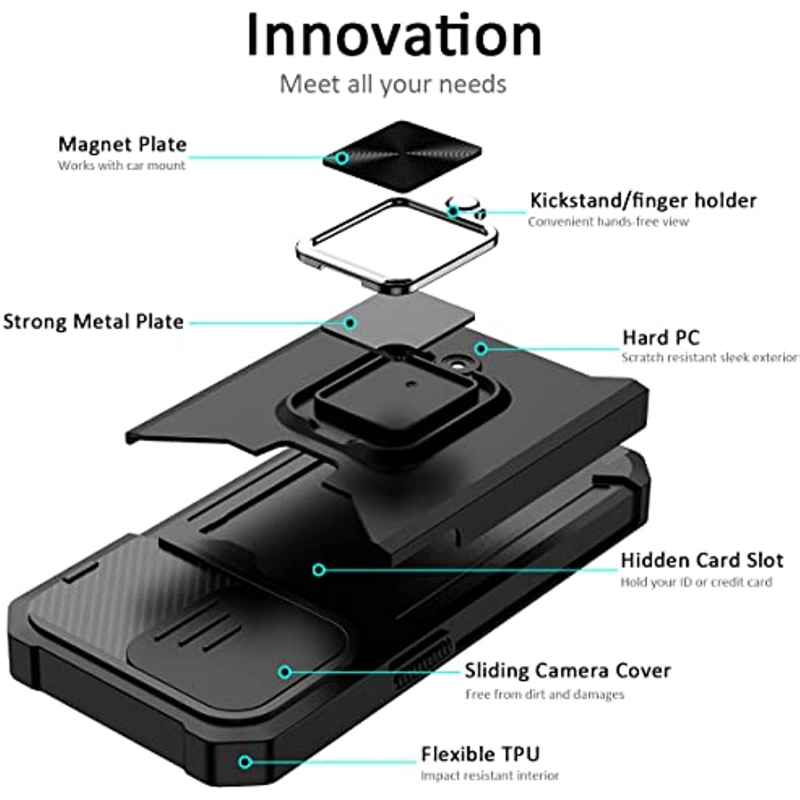 Magnetic Ring Card Slot Case – Shockproof Stand Cover for iPhone Models