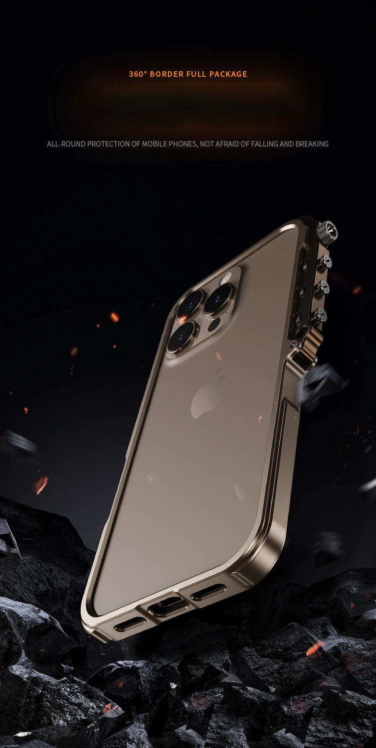 Luxury Aluminum Alloy Armor Frame Case – 360° Mechanical Metal Bumper Shockproof Cover for iPhone Models, Durable and Stylish Design