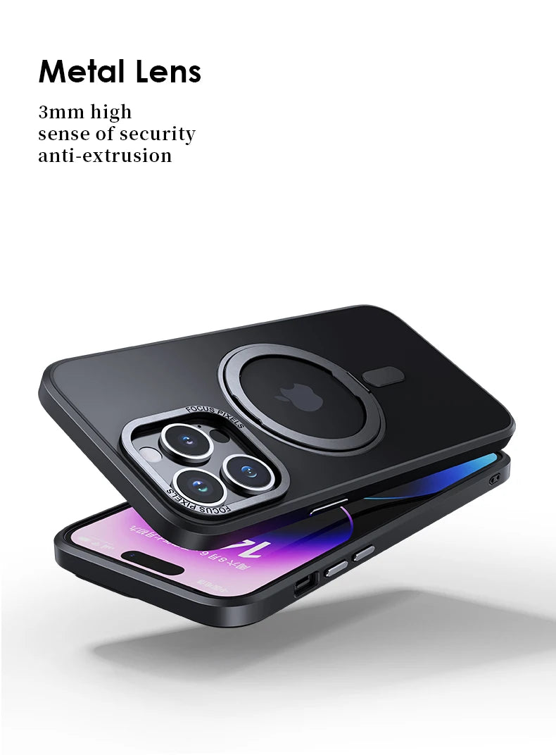 Luxury Magnetic 360° Rotating Stand Case - Frosted Transparent Cover with Ring Holder, Shockproof & Hands-Free Design | Case for iPhone