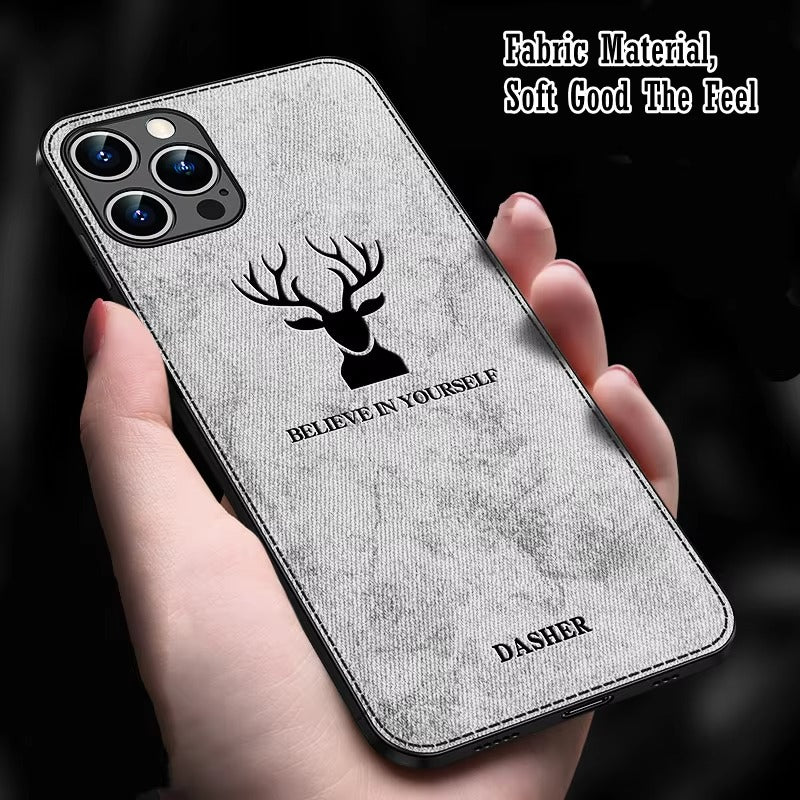 Fashion Cloth iPhone Case – Built-in Magnetic Iron, Deer & Cat Design, Stylish & Durable Protective Shell | Case for iPhone