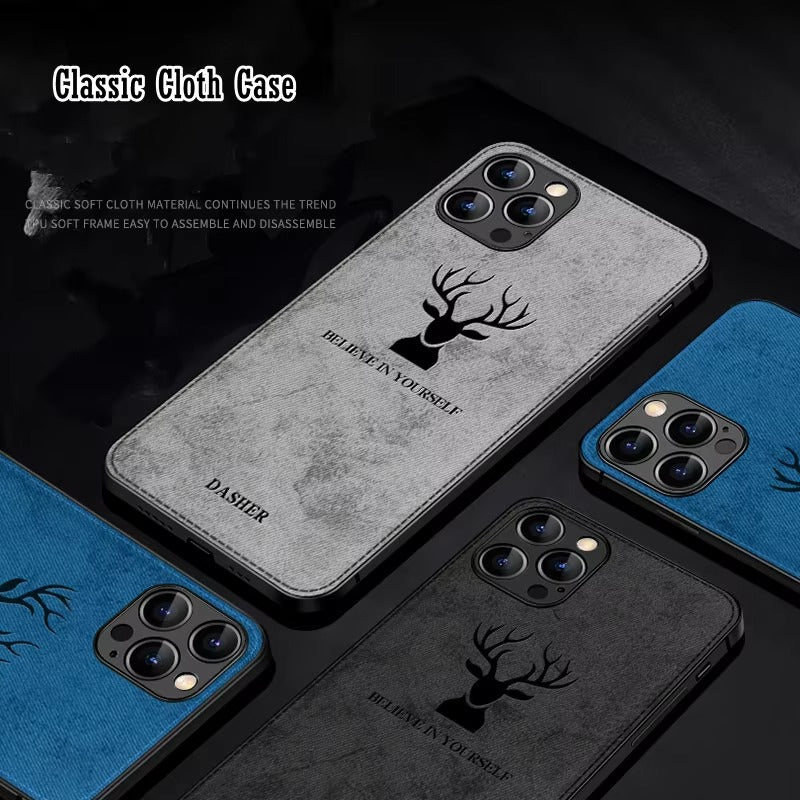 Fashion Cloth iPhone Case – Built-in Magnetic Iron, Deer & Cat Design, Stylish & Durable Protective Shell | Case for iPhone