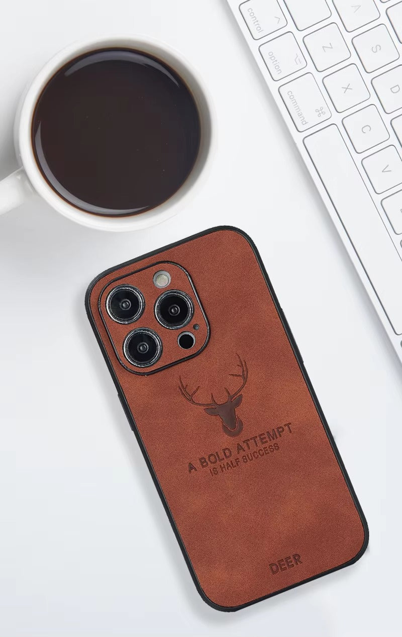 Luxury Vintage Lambskin PU Leather MagSafe iPhone Case – Wireless Charging, Deer Embossed Design, Full Protection, Stylish & Durable Cover | Case for iPhone