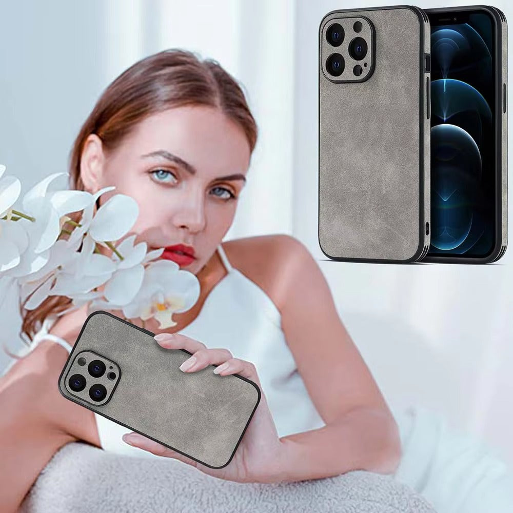 Luxury Vintage Leather Shockproof iPhone Case – Soft Silicone, Matte Finish, Durable & Stylish Protection | Case for iPhone