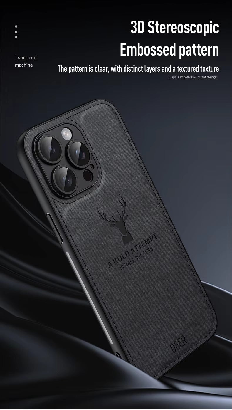 Luxury Cloth Leather Texture Case – Deer Head Pattern, Shockproof, Soft & Durable Protection, Stylish Design for Daily Use | Case for iPhone