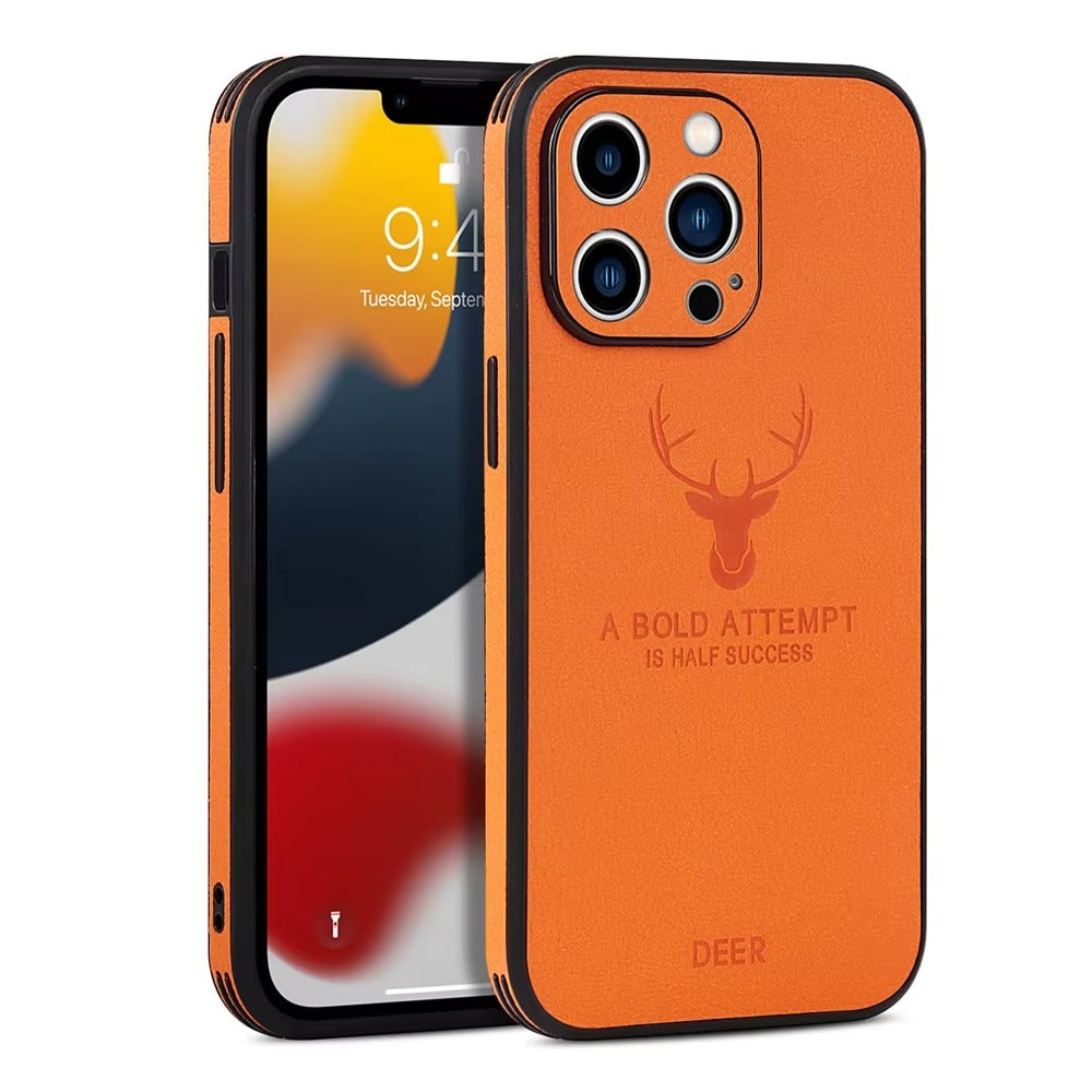 Retro PU Leather iPhone Case – Deer Pattern, Soft Business Design, Lens Protection, Stylish & Durable Cover | Case for iPhone