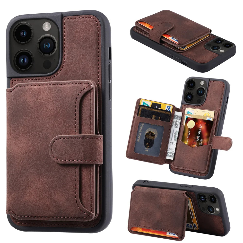 Fashion Leather iPhone Case – Shockproof, Back Protective Cover, Card Holder, Sleek Design, Durable & Stylish for iPhone