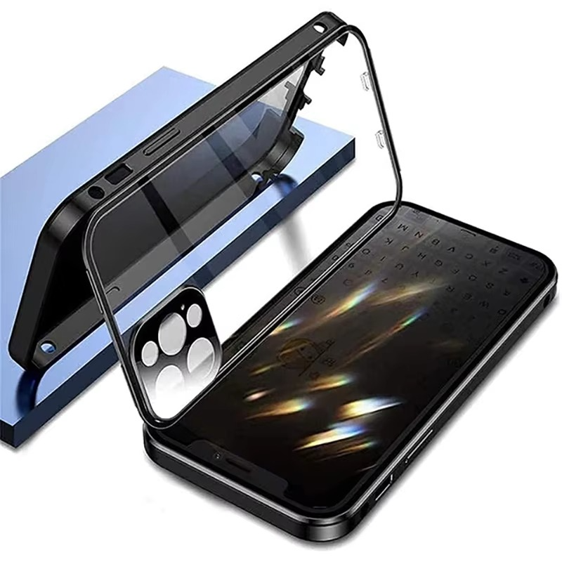 Luxuriöse Apple iPhone Hülle, MagSafe-kompatibel, Kameraobjektiv- und Bildschirmschutz, ultra dünn, stoßfest, magnetisch, vollständiger Rundumschutz, Datenschutzglas Snap Case