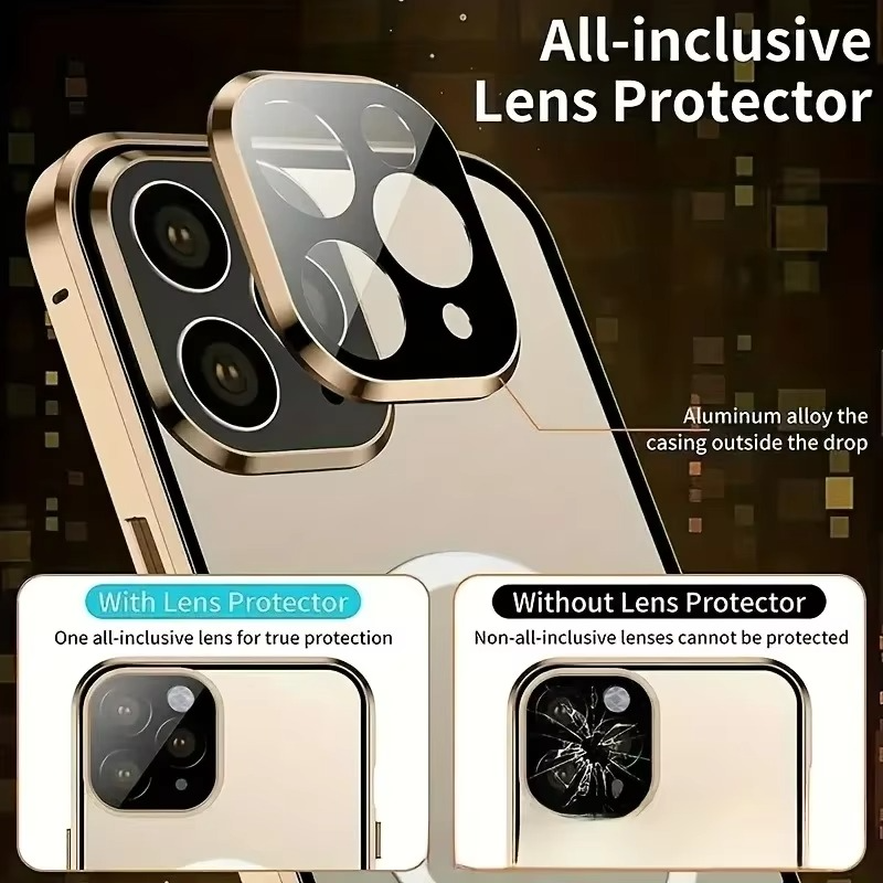 Luxuriöse Apple iPhone Hülle, MagSafe-kompatibel, Kameraobjektiv- und Bildschirmschutz, ultra dünn, stoßfest, magnetisch, vollständiger Rundumschutz, Datenschutzglas Snap Case