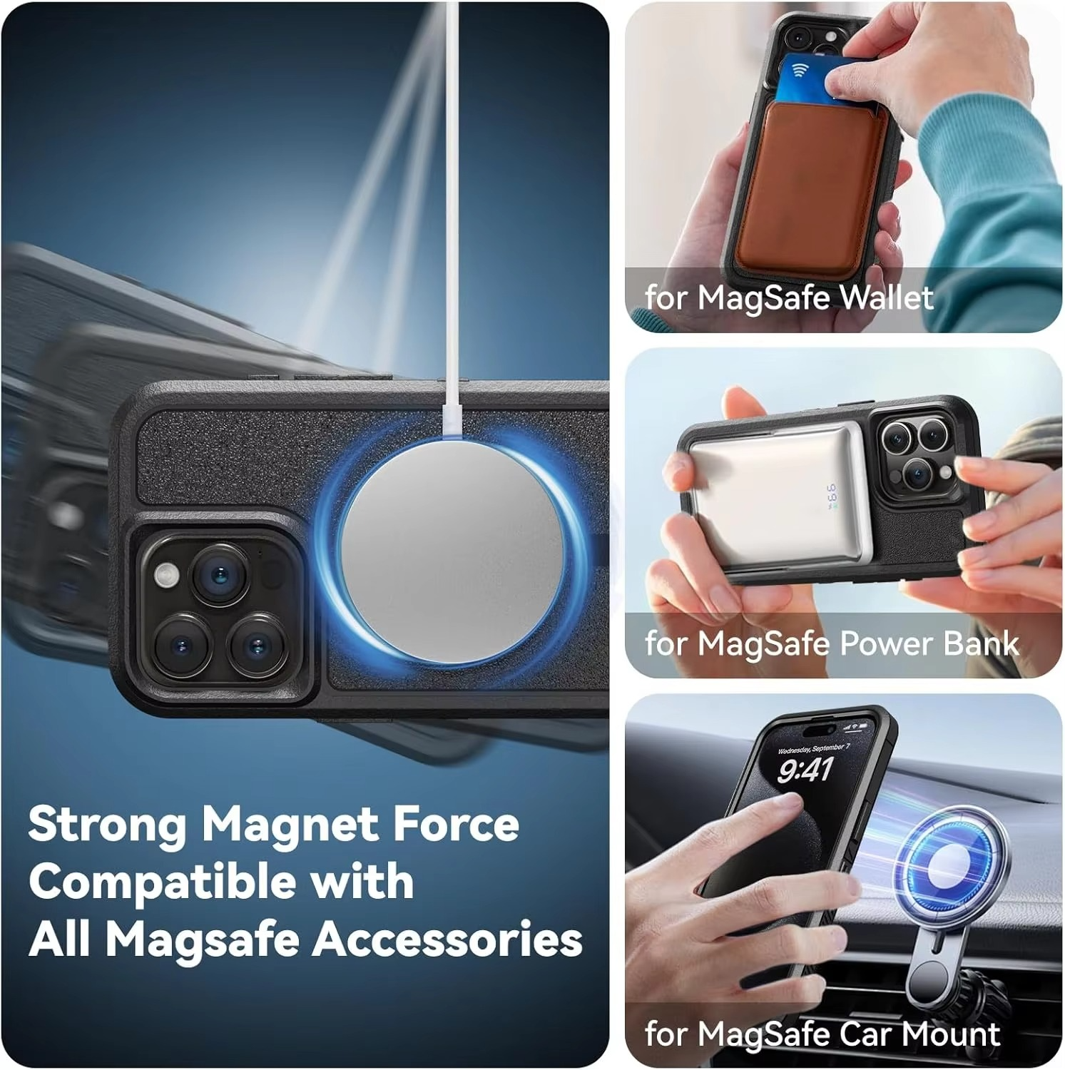 Premium Apple iPhone Hülle, MagSafe-kompatibel, Kameraobjektiv- und Bildschirmschutz, ultra dünn, stoßfest, magnetisch, vollständiger Rundumschutz, robuste Standhülle