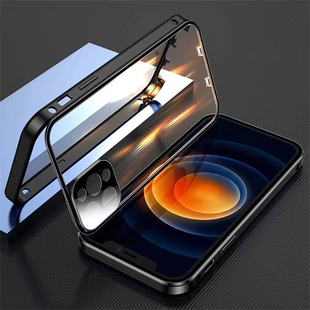 Premium Apple iPhone Hülle, MagSafe-kompatibel, Kameraobjektiv- und Bildschirmschutz, ultra dünn, stoßfest, magnetisch, vollständiger Rundumschutz, vollständige Metall-Schutzhülle