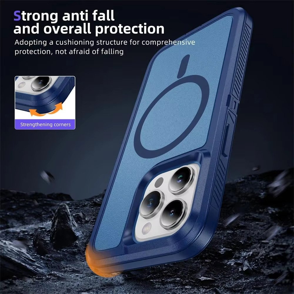 Premium Apple iPhone Hülle, MagSafe-kompatibel, Kameraobjektiv- und Bildschirmschutz, ultra dünn, stoßfest, magnetisch, vollständiger Rundumschutz, robuste Standhülle