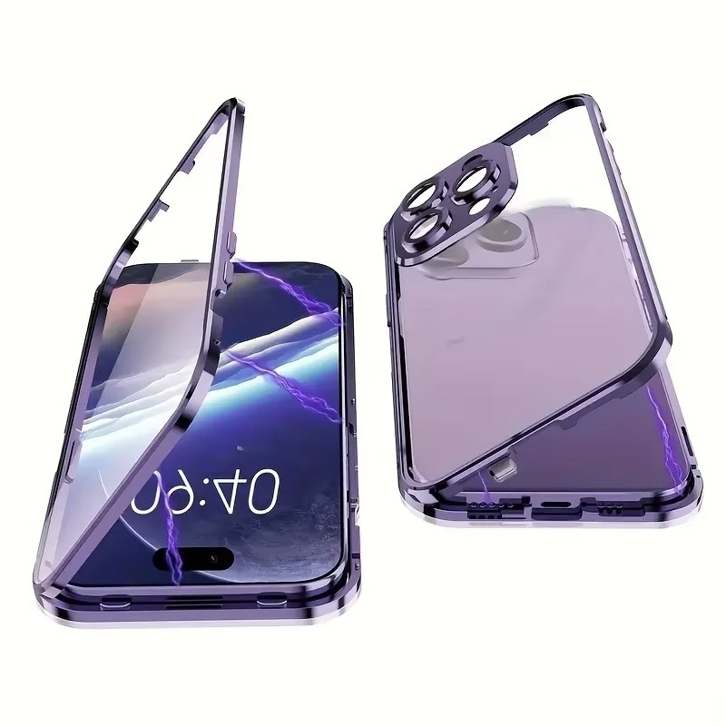 Luxuriöse Apple iPhone Hülle, MagSafe-kompatibel, Kameraobjektiv- und Bildschirmschutz, ultra dünn, stoßfest, magnetisch, vollständiger Rundumschutz, Datenschutzglas Snap Case