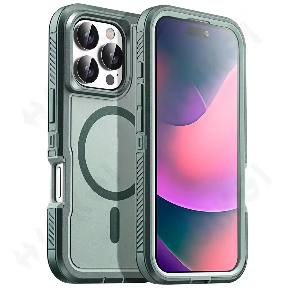 Premium Apple iPhone Hülle, MagSafe-kompatibel, Kameraobjektiv- und Bildschirmschutz, ultra dünn, stoßfest, magnetisch, vollständiger Rundumschutz, robuste Standhülle