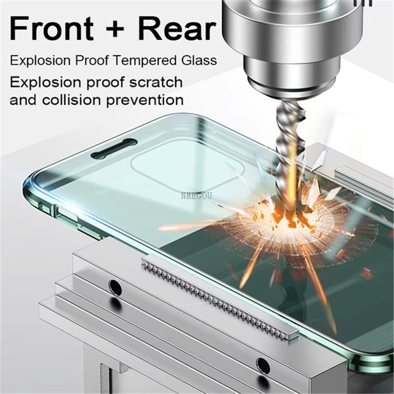 Premium Apple iPhone Hülle, MagSafe-kompatibel, Kameraobjektiv- und Bildschirmschutz, ultra dünn, stoßfest, magnetisch, vollständiger Rundumschutz, vollständige Metall-Schutzhülle