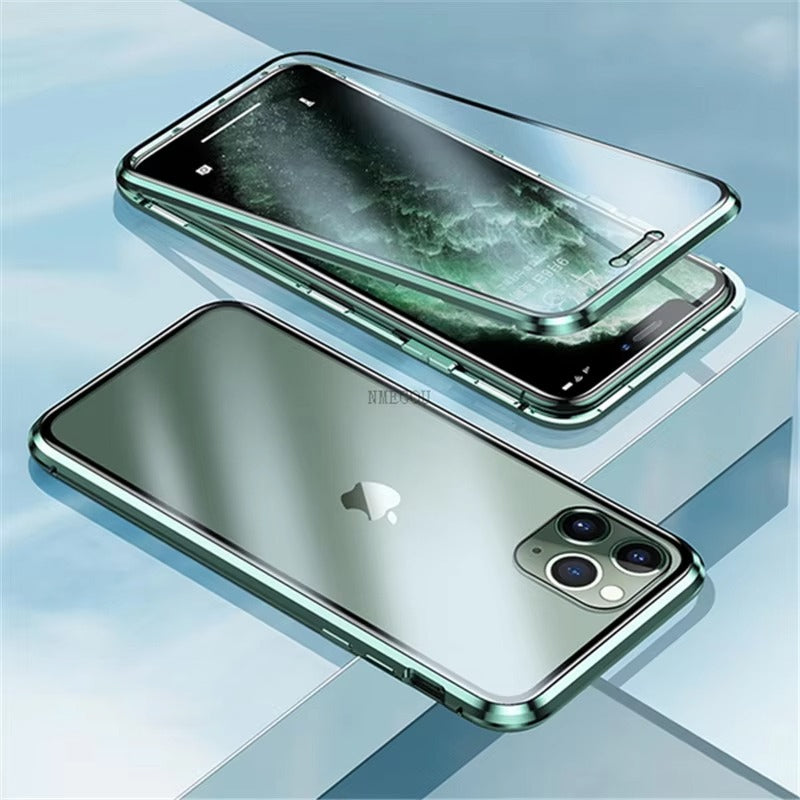Premium Apple iPhone Hülle, MagSafe-kompatibel, Kameraobjektiv- und Bildschirmschutz, ultra dünn, stoßfest, magnetisch, vollständiger Rundumschutz, vollständige Metall-Schutzhülle