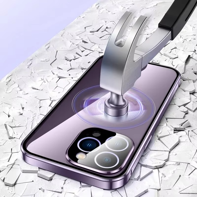 Premium Apple iPhone Hülle, MagSafe-kompatibel, Kameraobjektiv- und Bildschirmschutz, ultra dünn, stoßfest, magnetisch, vollständiger Rundumschutz, vollständige Metall-Schutzhülle