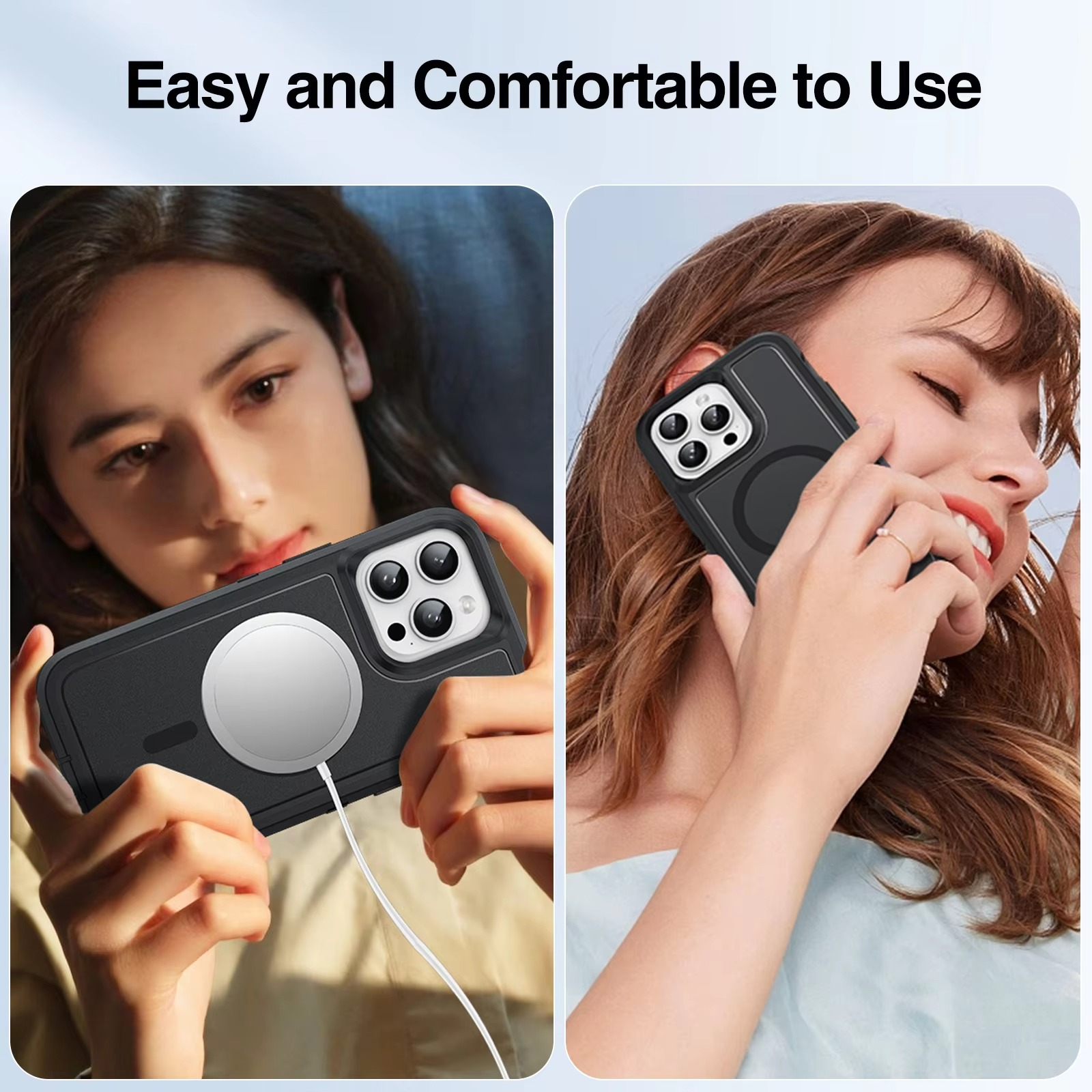 Premium Apple iPhone Hülle, MagSafe-kompatibel, Kameraobjektiv- und Bildschirmschutz, ultra dünn, stoßfest, magnetisch, vollständiger Rundumschutz, robuste Standhülle