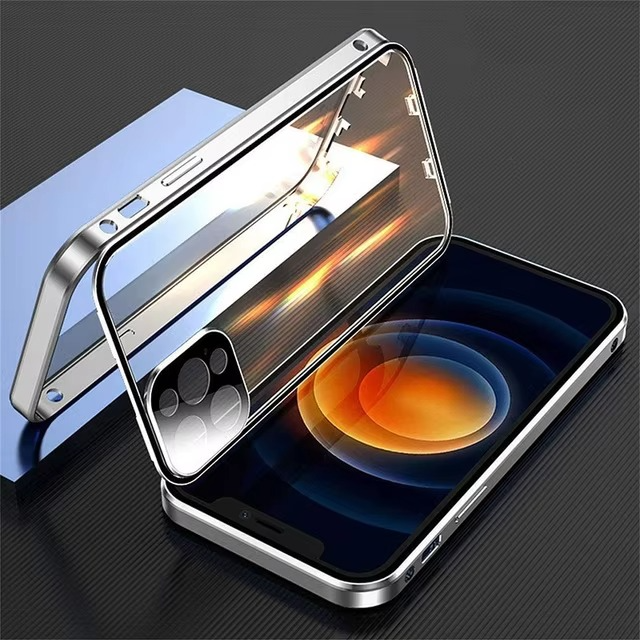 Premium Apple iPhone Hülle, MagSafe-kompatibel, Kameraobjektiv- und Bildschirmschutz, ultra dünn, stoßfest, magnetisch, vollständiger Rundumschutz, vollständige Metall-Schutzhülle