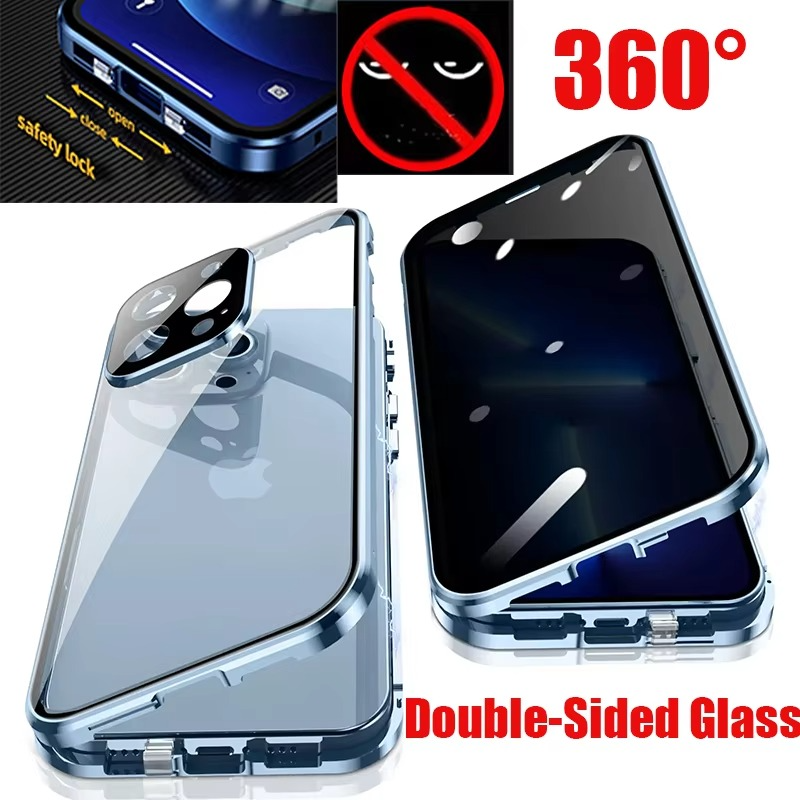 Luxuriöse Apple iPhone Hülle, MagSafe-kompatibel, Kameraobjektiv- und Bildschirmschutz, ultra dünn, stoßfest, magnetisch, vollständiger Rundumschutz, Datenschutzglas Snap Case