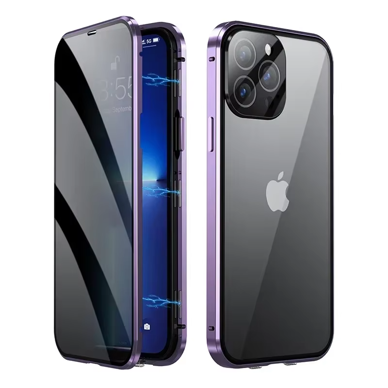 Premium Apple iPhone Hülle, MagSafe-kompatibel, Kameraobjektiv- und Bildschirmschutz, ultra dünn, stoßfest, magnetisch, vollständiger Rundumschutz, vollständige Metall-Schutzhülle